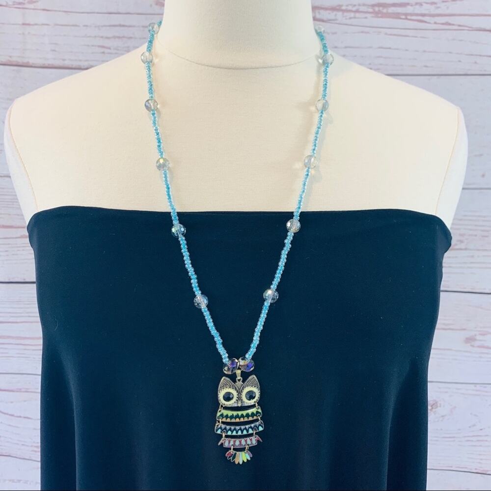 Owl with turquoise beads decorative hook necklace